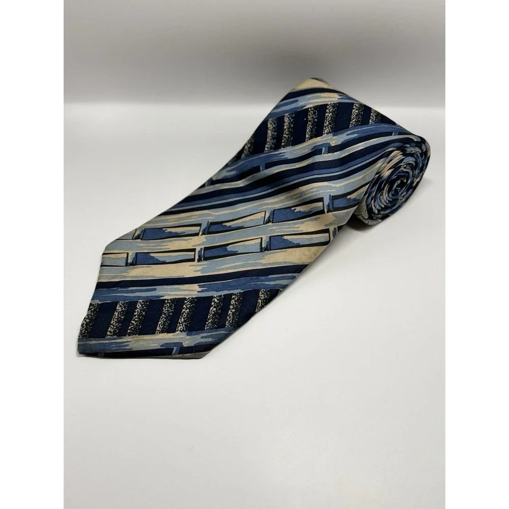 Guy Laroche Paris Mens 100% Silk Tie Blue Abstract Geometric Vintage Necktie